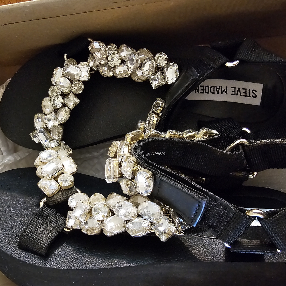 Steve Madden Heidy Rhinestones Sandals In Black
